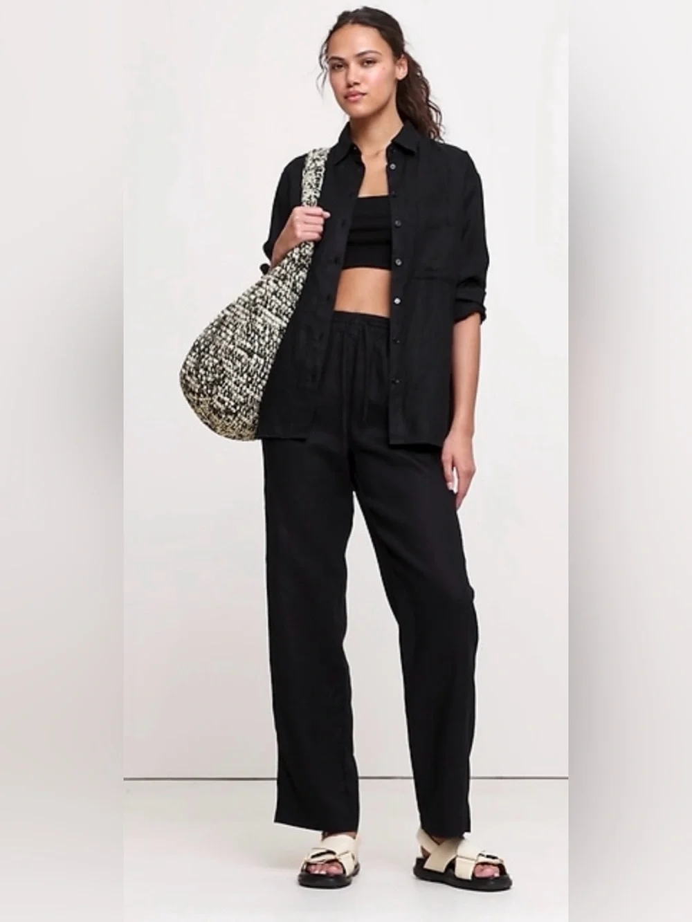 NWT Banana Republic Linen Pull on Ankle Black Pant Sz M (#713472)
